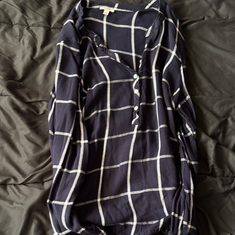 Talbots Dark Blue and White Checkered Shirt
